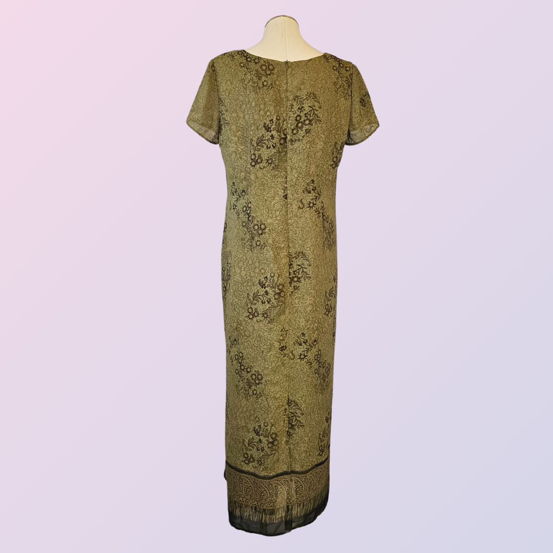 agb green maxi floral print dress