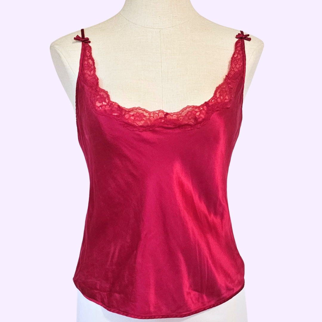 victoria's secret fuchsia bow detail silk camisole