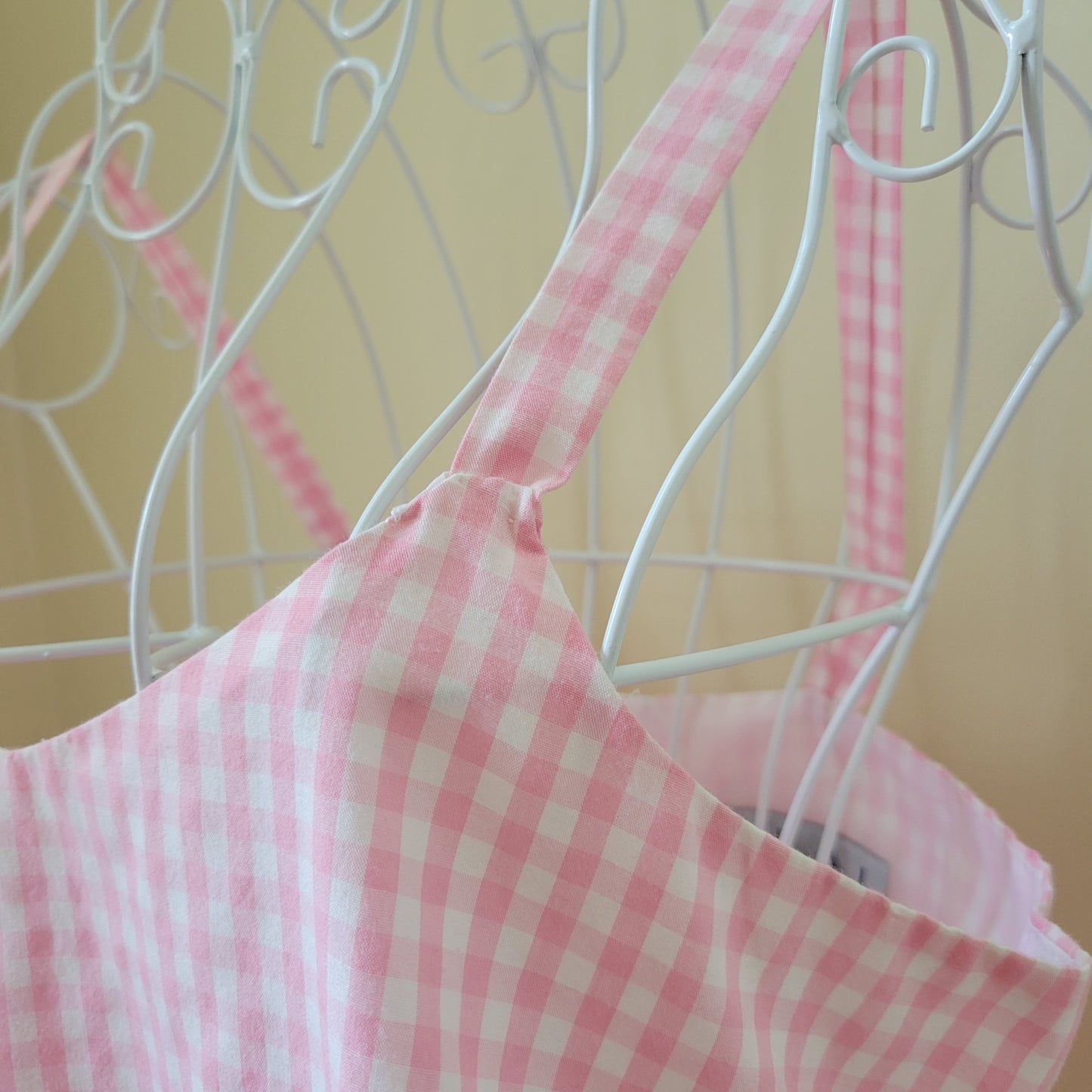 pink and white gingham spagetti strap midi dress