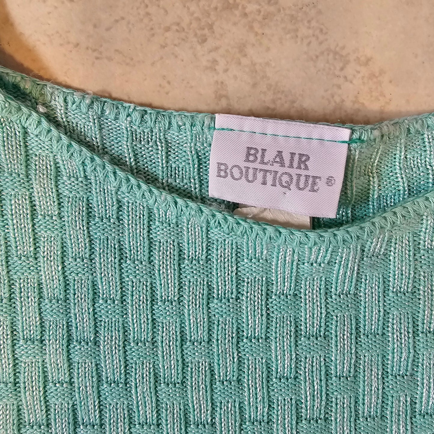 blair boutique teal short sleeve basketweave sweater