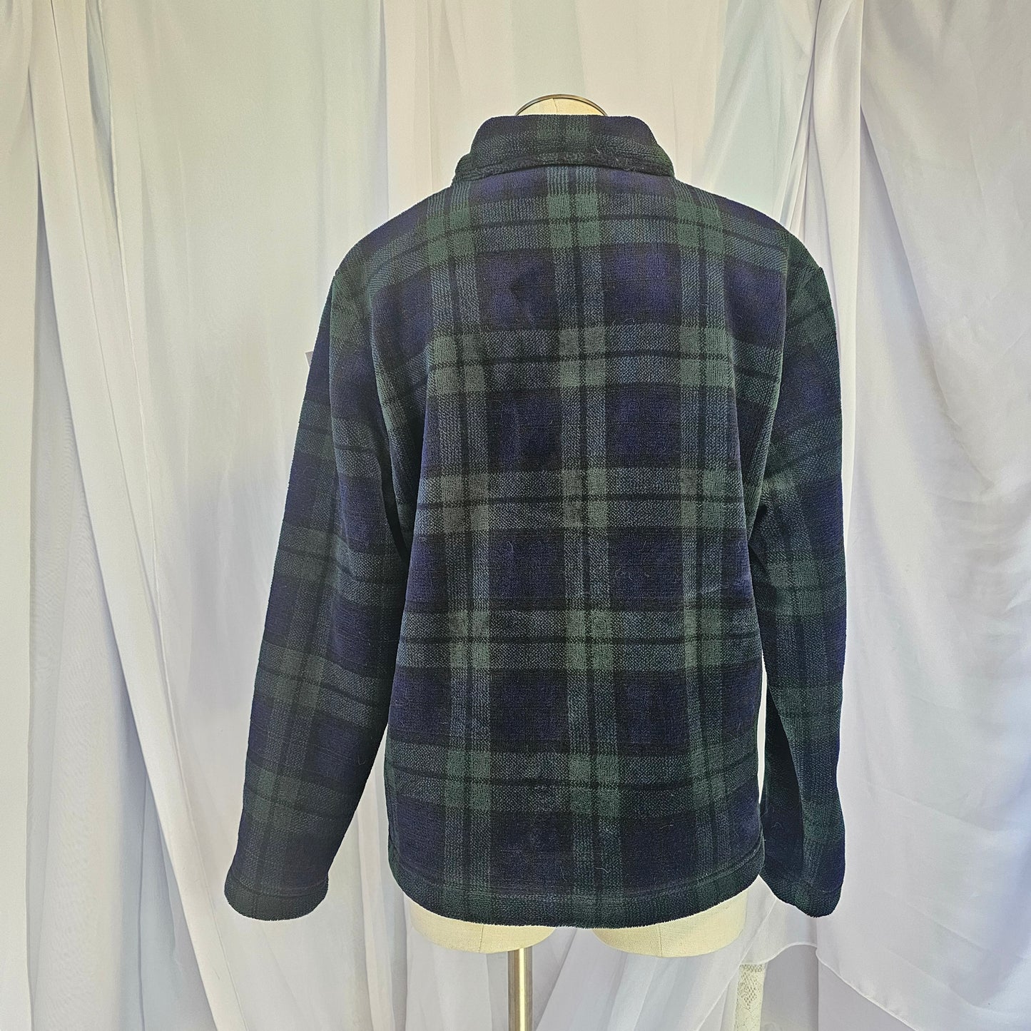 cdg navy & green fleece plaid jacket