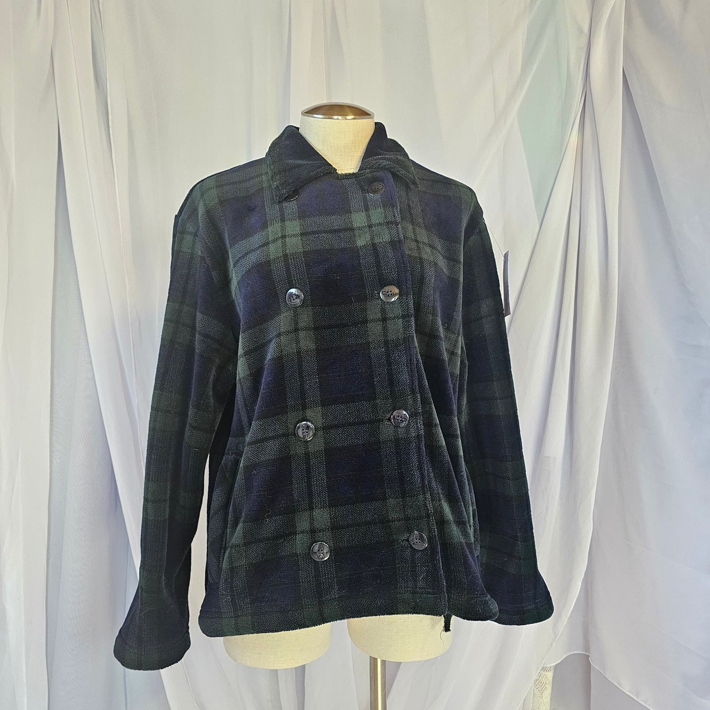 cdg navy & green fleece plaid jacket