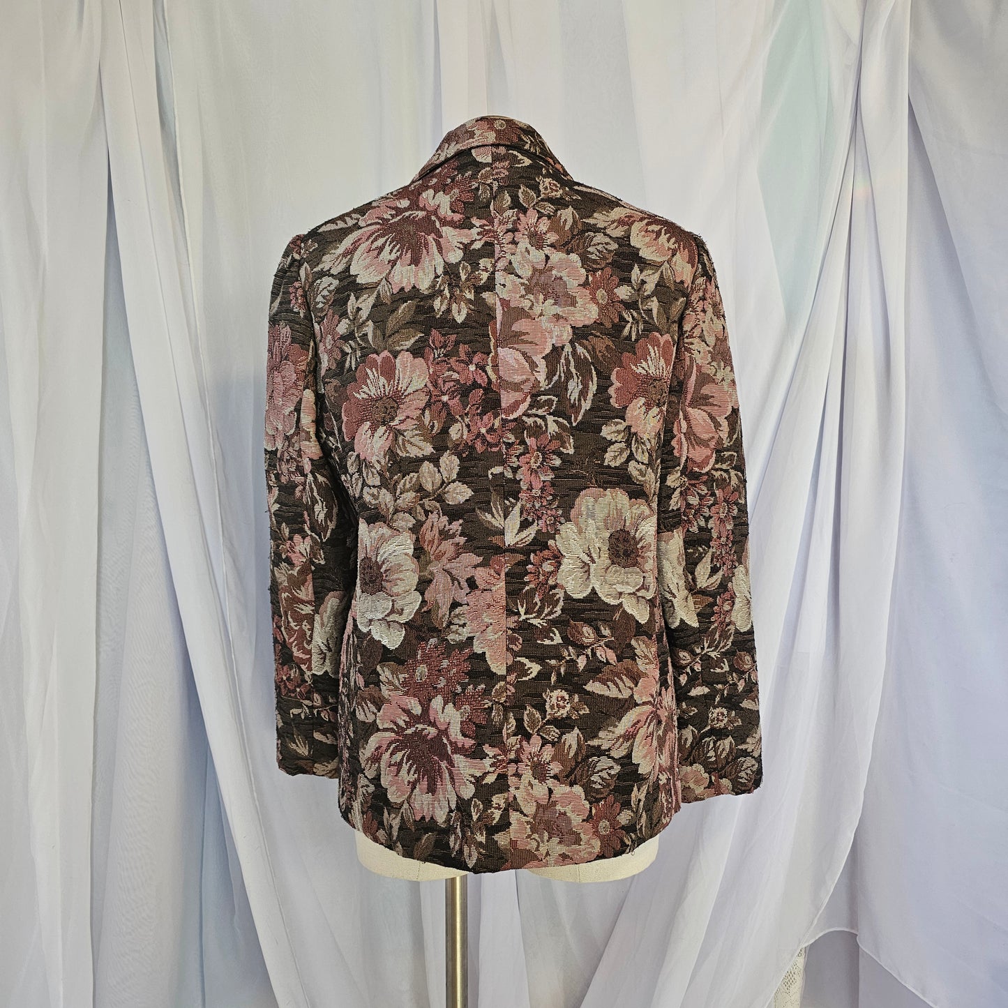 alfred dunner tan & pink floral blazer