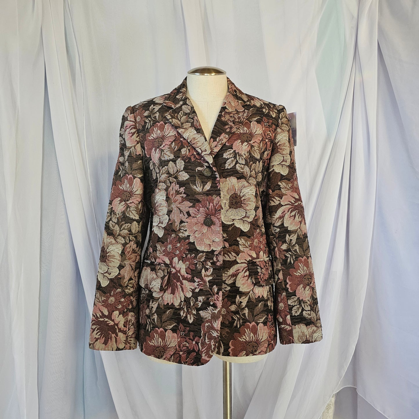 alfred dunner tan & pink floral blazer