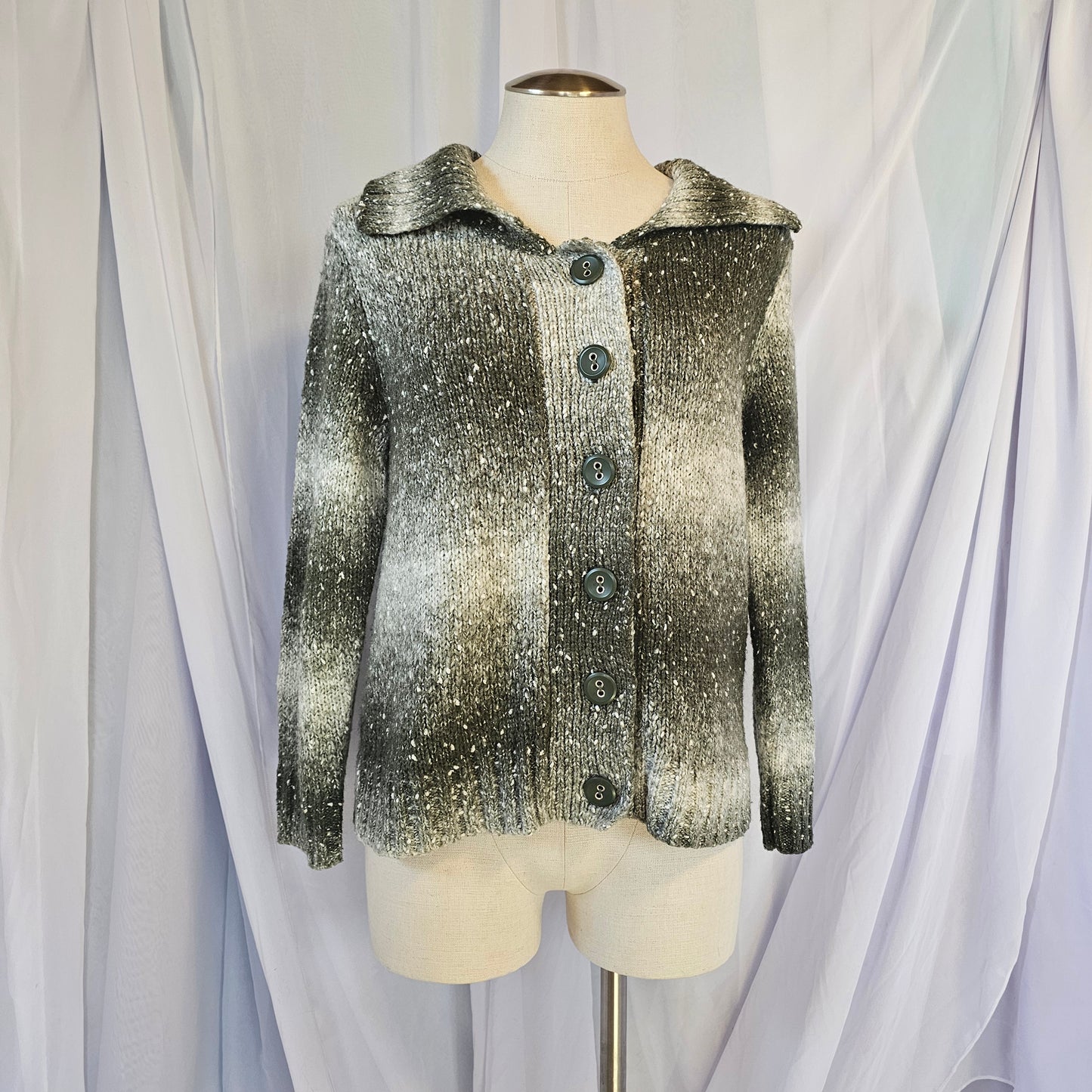 christopher & banks green and white cardigan
