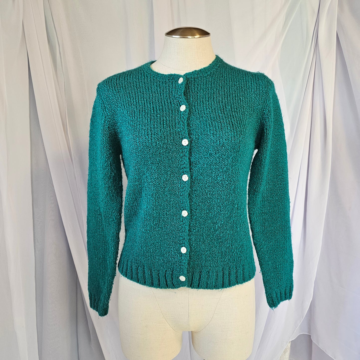 carol reed teal flower button cardigan