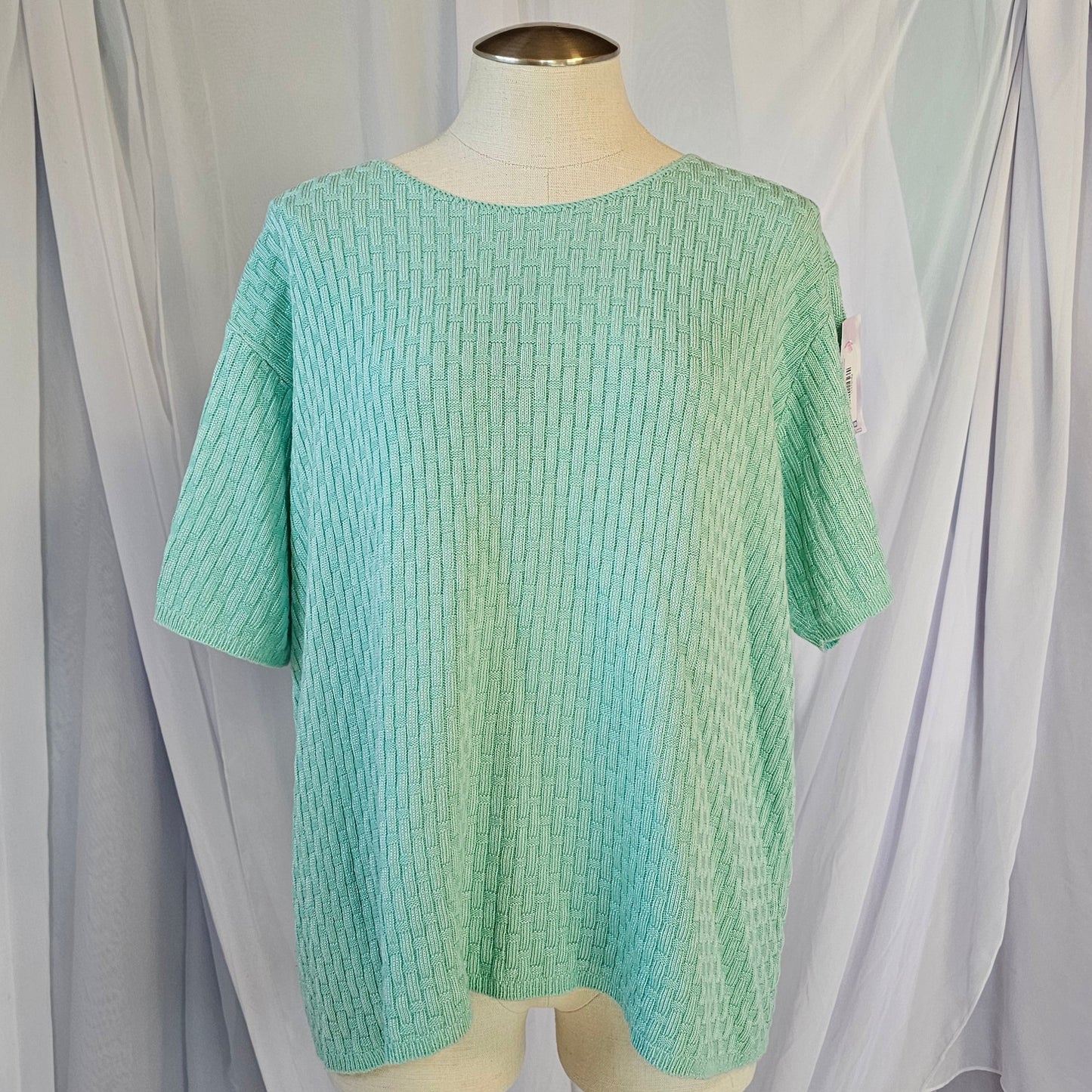 blair boutique teal short sleeve basketweave sweater