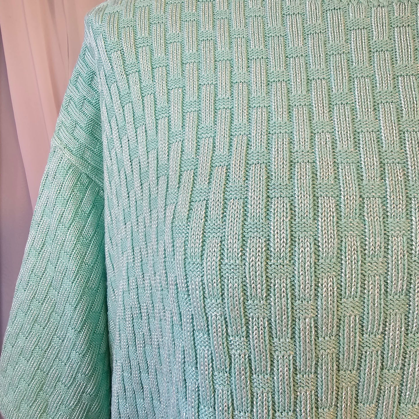 blair boutique teal short sleeve basketweave sweater