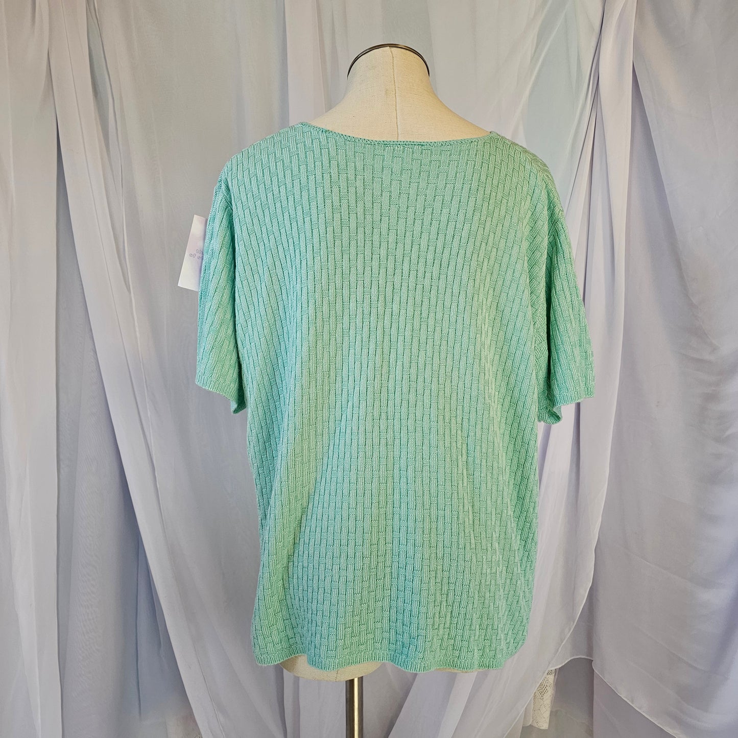 blair boutique teal short sleeve basketweave sweater