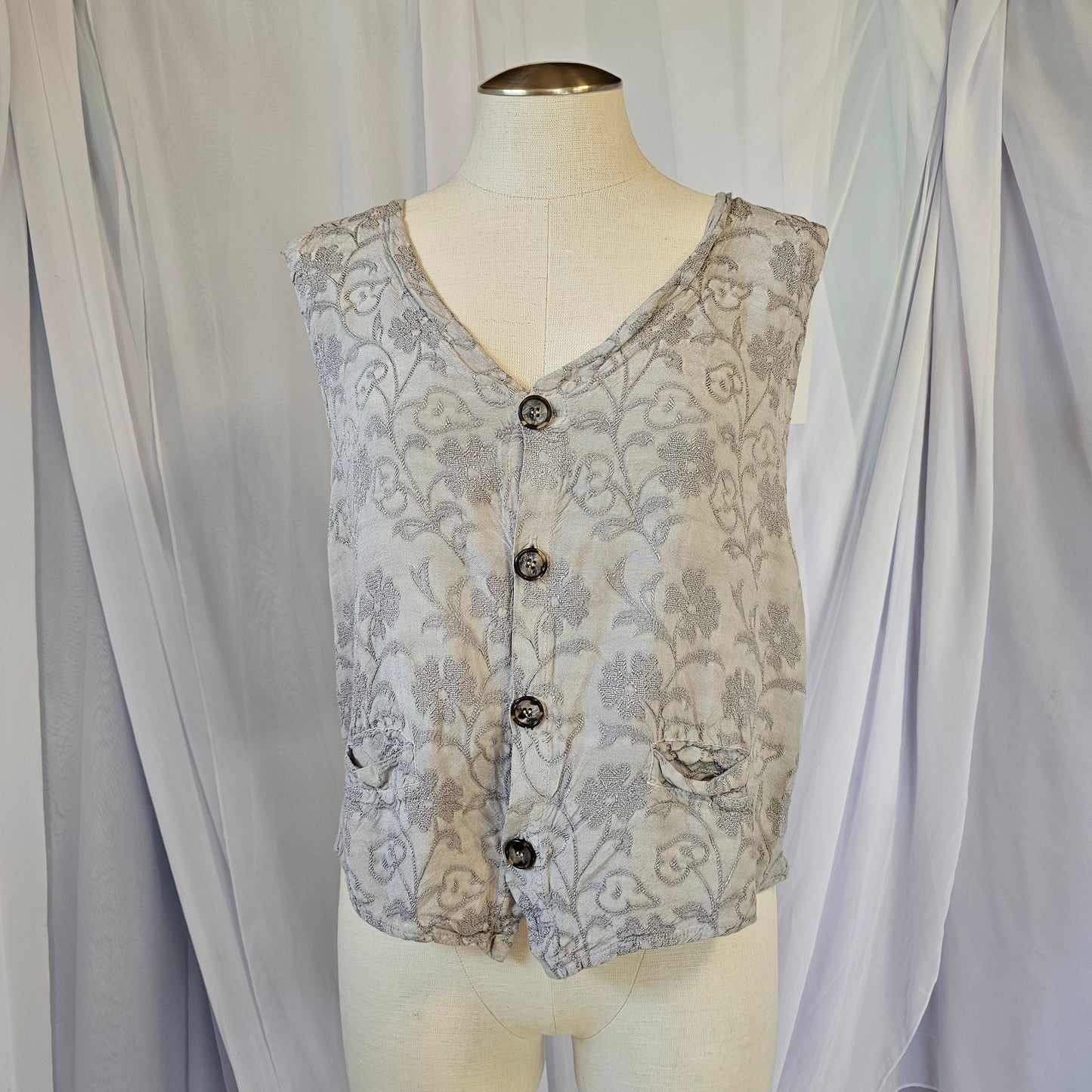 cp shades gray embroidered floral vest