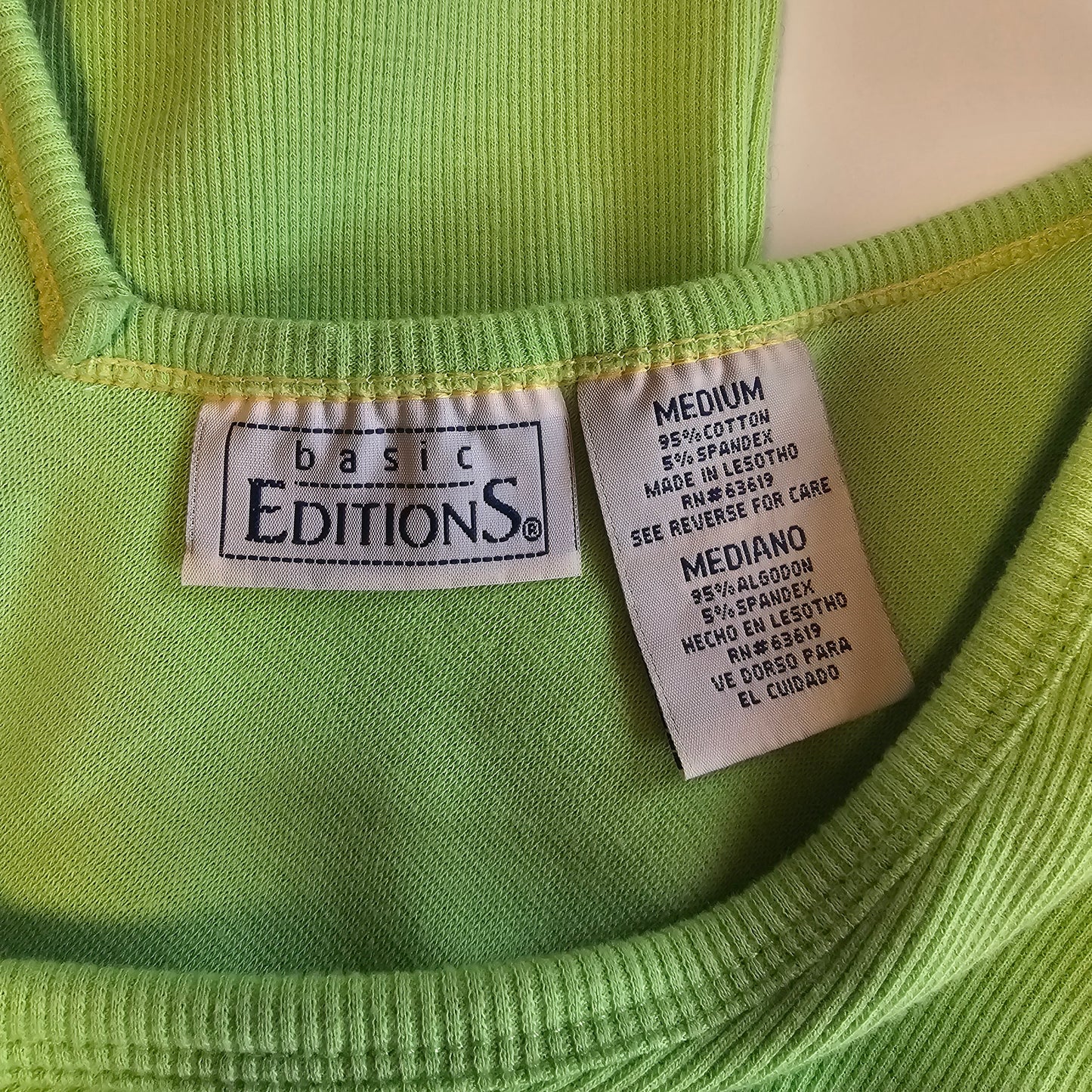 basic editions green ribbed v neck tank top