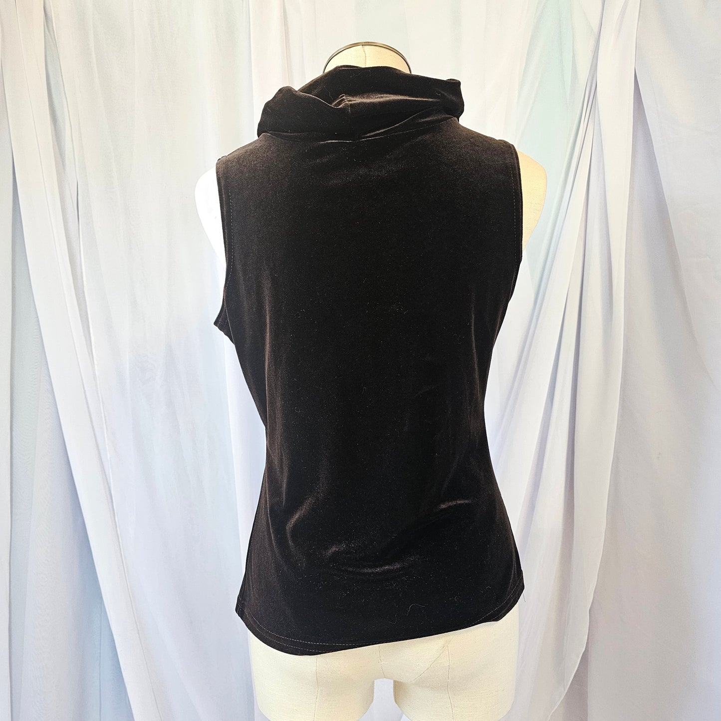 acw design chocolate brown velvet cowl neck sleeveless top