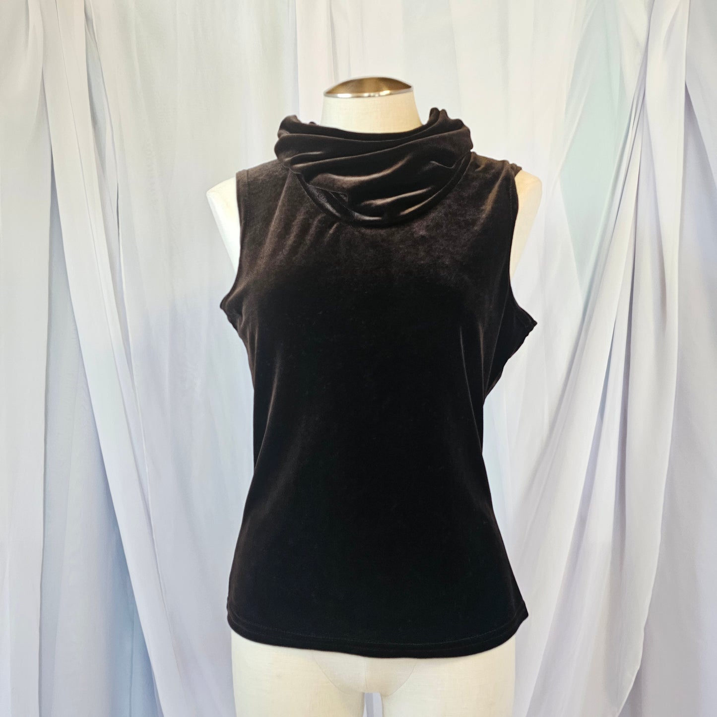 acw design chocolate brown velvet cowl neck sleeveless top