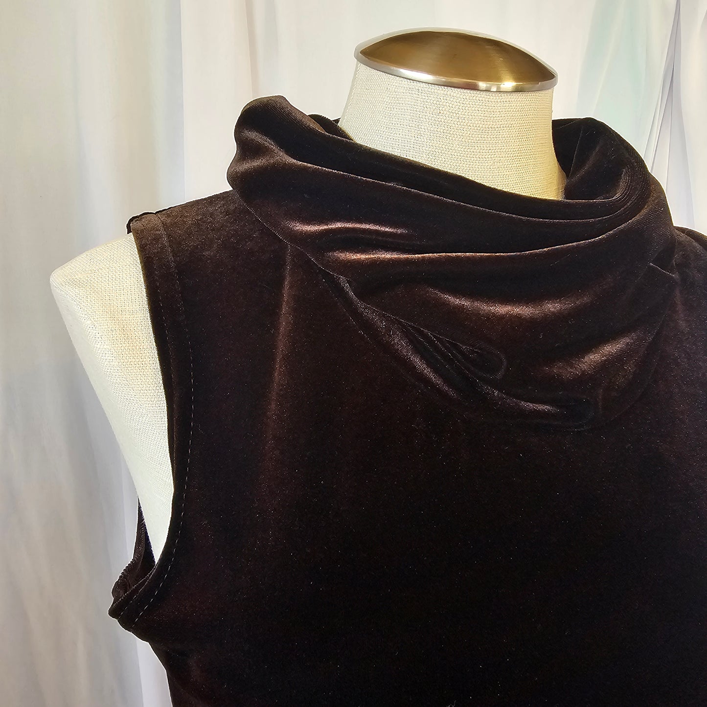 acw design chocolate brown velvet cowl neck sleeveless top