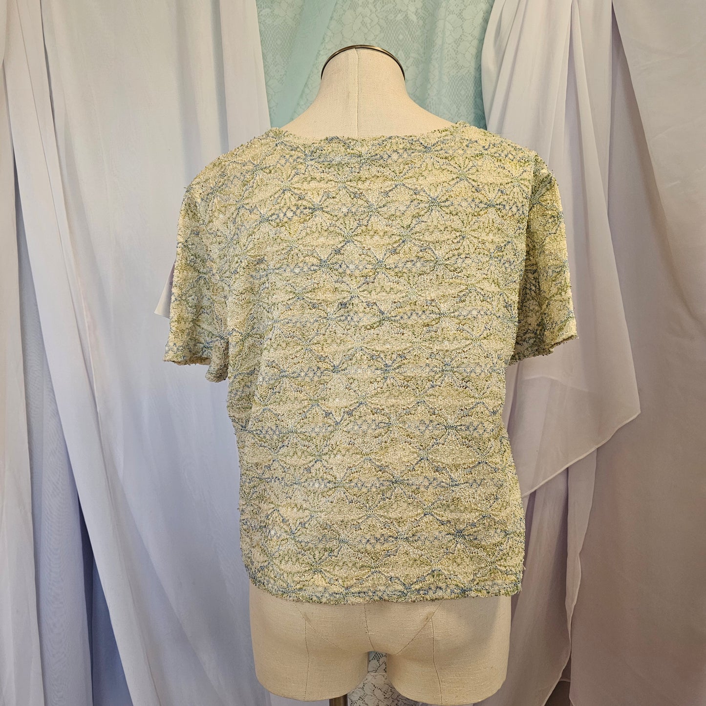 george blue and green textured top