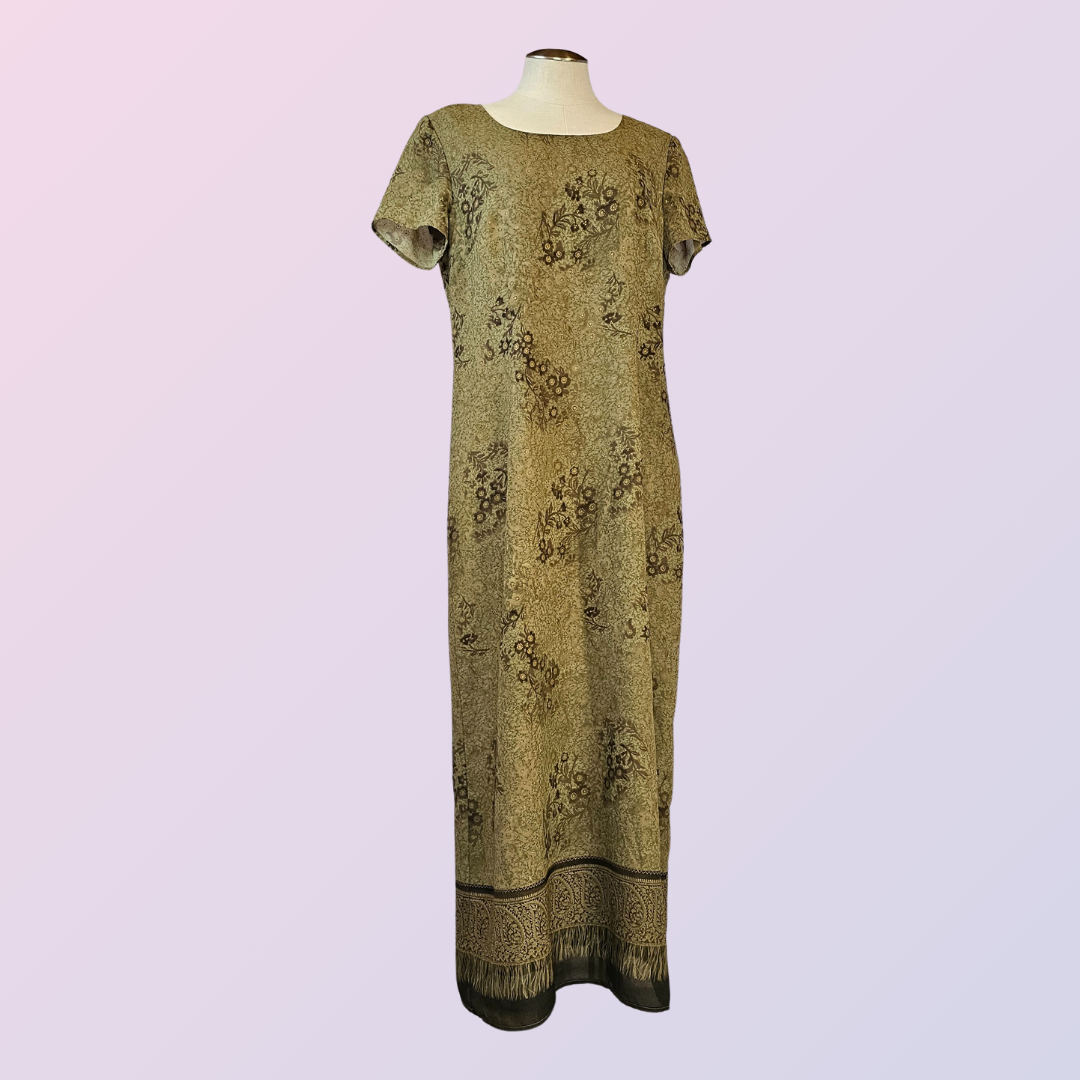 agb green maxi floral print dress