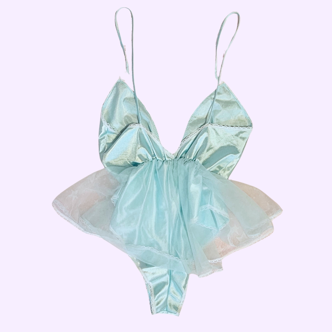 vintage blue lace body suit