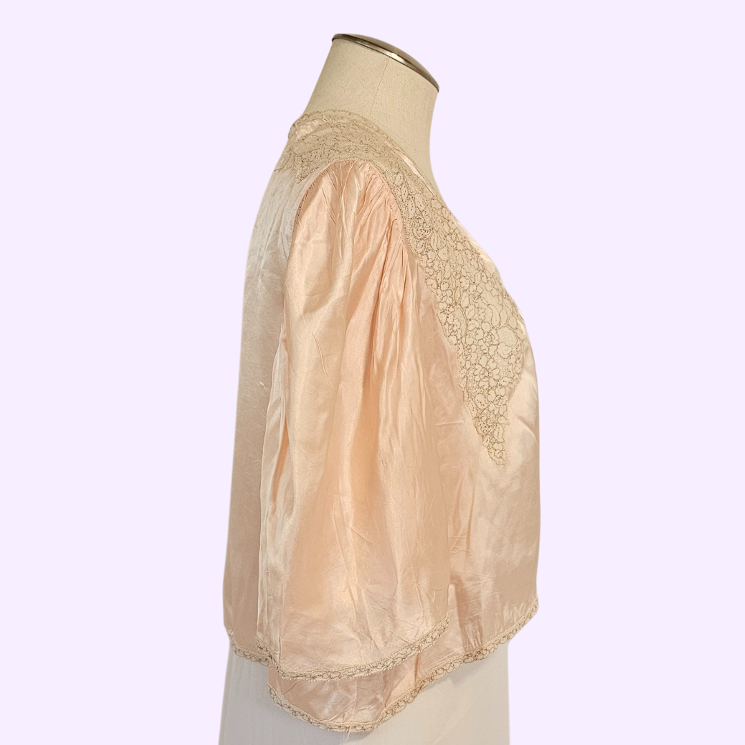 vintage peach and ivory lace bed jacket
