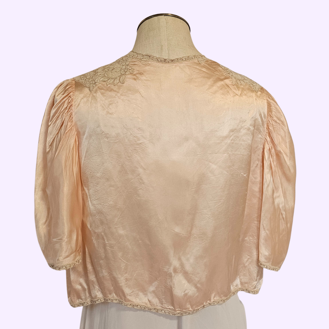 vintage peach and ivory lace bed jacket