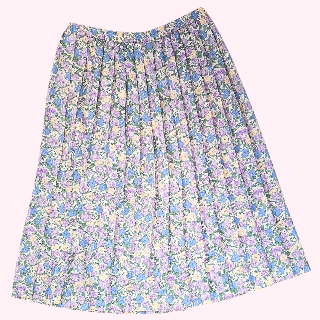 leslie fay pastel blue & floral midi skirt