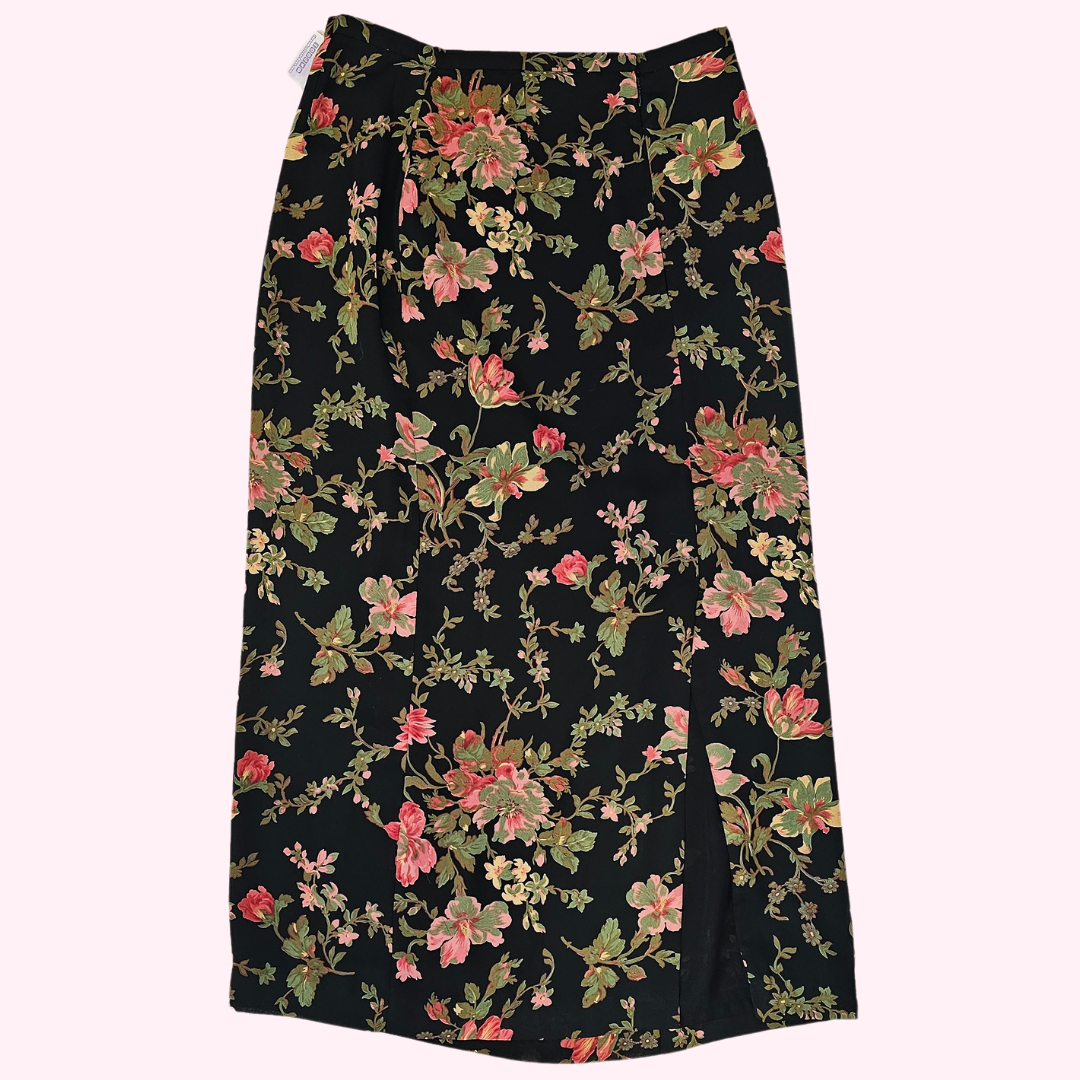 casual corner annex black floral midi skirt