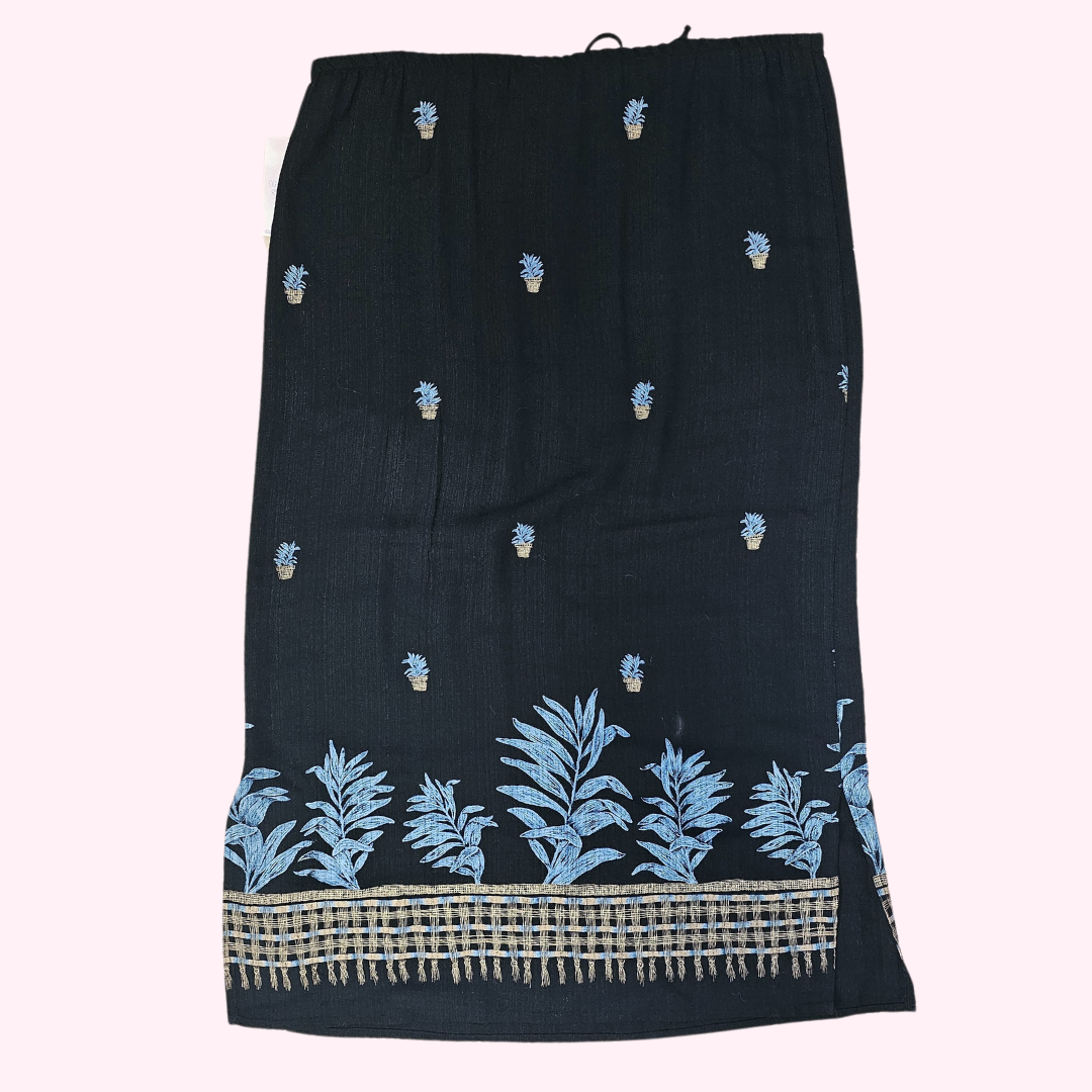 teddi black plant print midi skirt