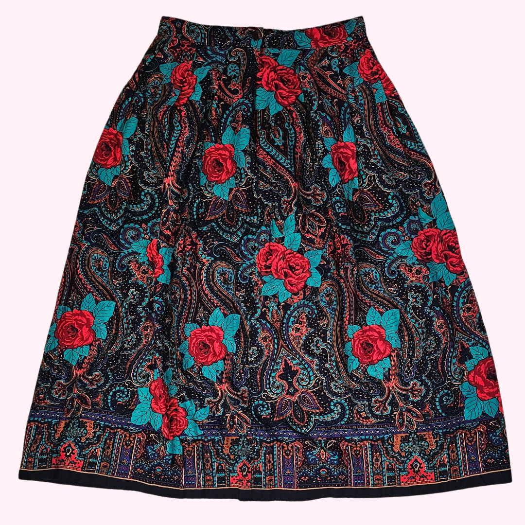 ag options multicolor rose & paisley midi skirt