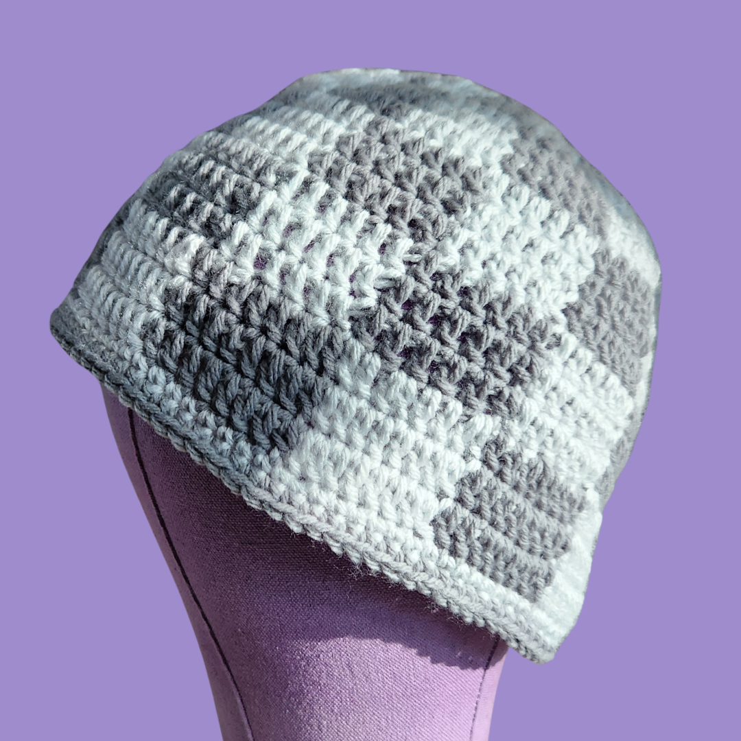 crochet checkerboard bucket hat