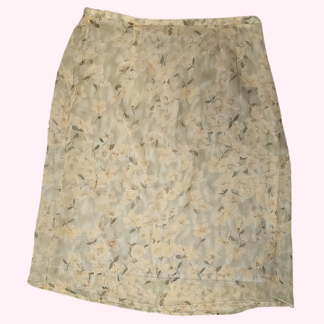 requirements green & yellow floral knee length skirt