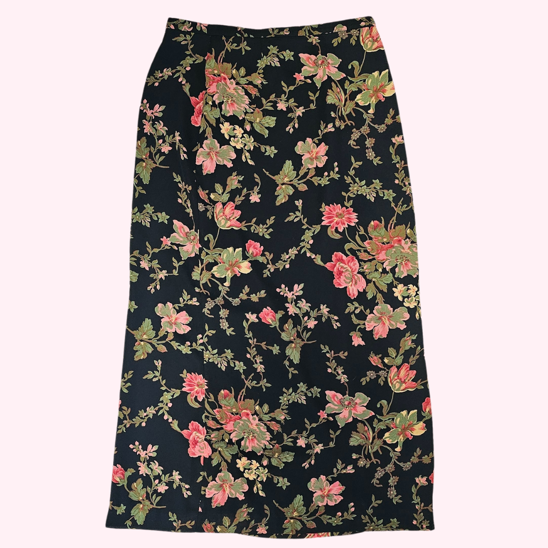 casual corner annex black floral midi skirt