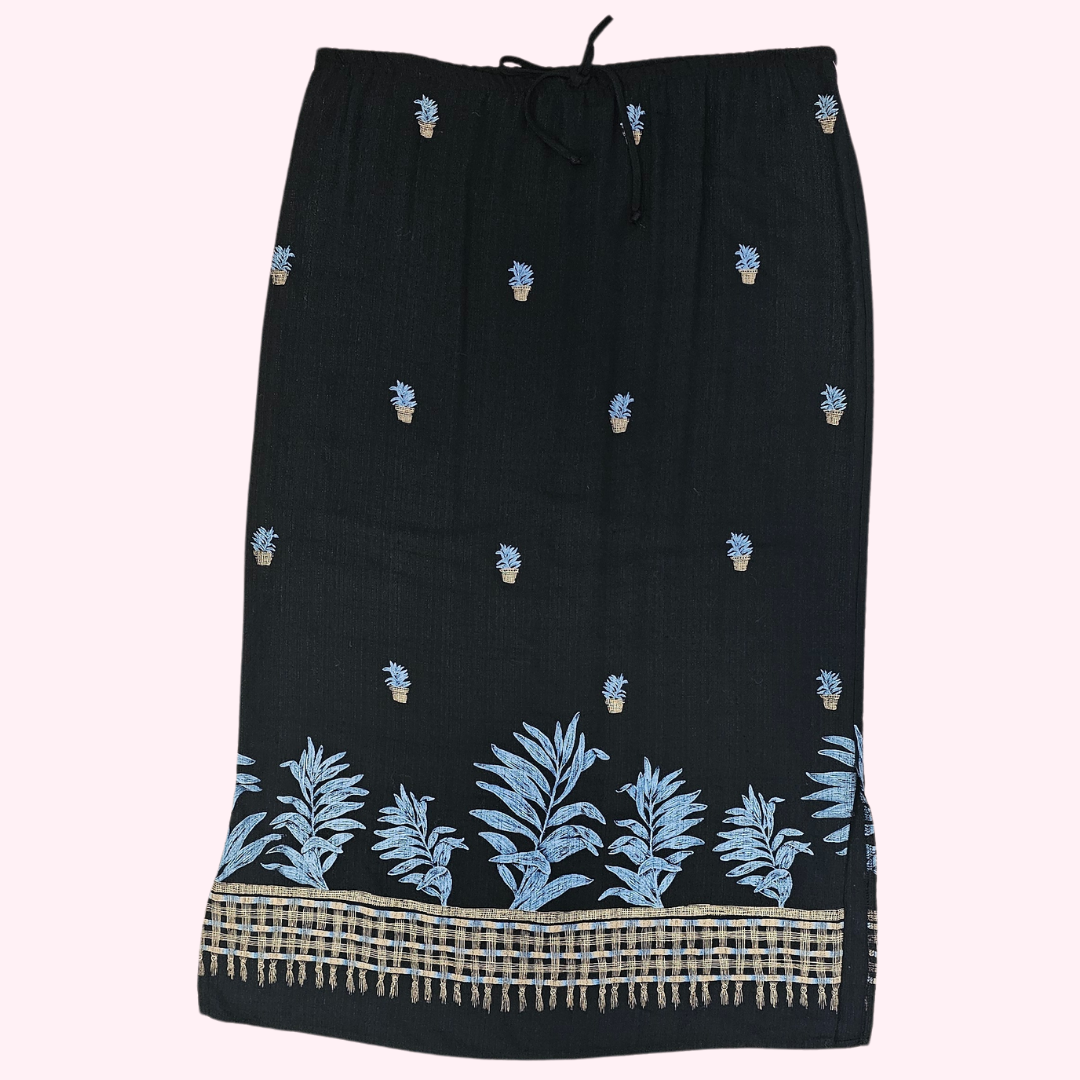 teddi black plant print midi skirt