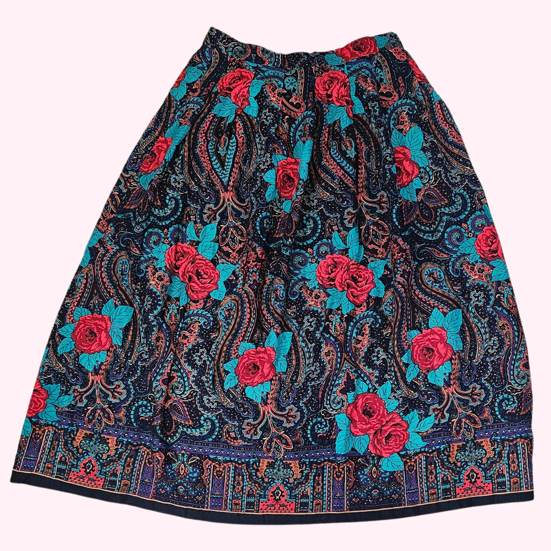 ag options multicolor rose & paisley midi skirt