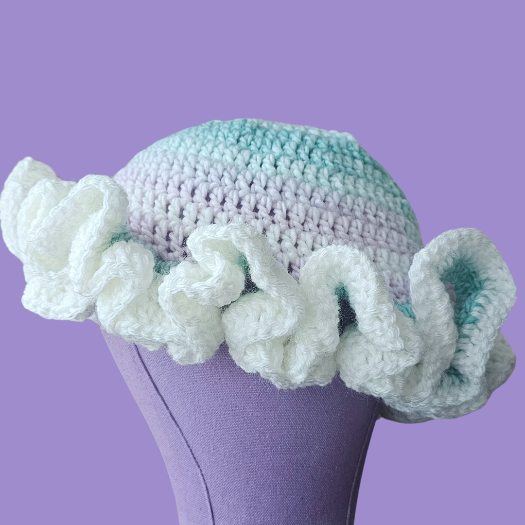 crochet ruffle bucket hat