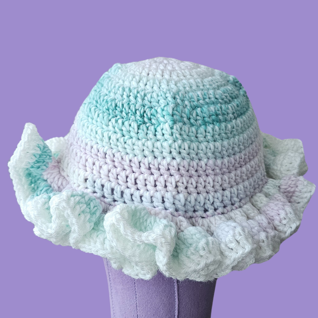 crochet ruffle bucket hat