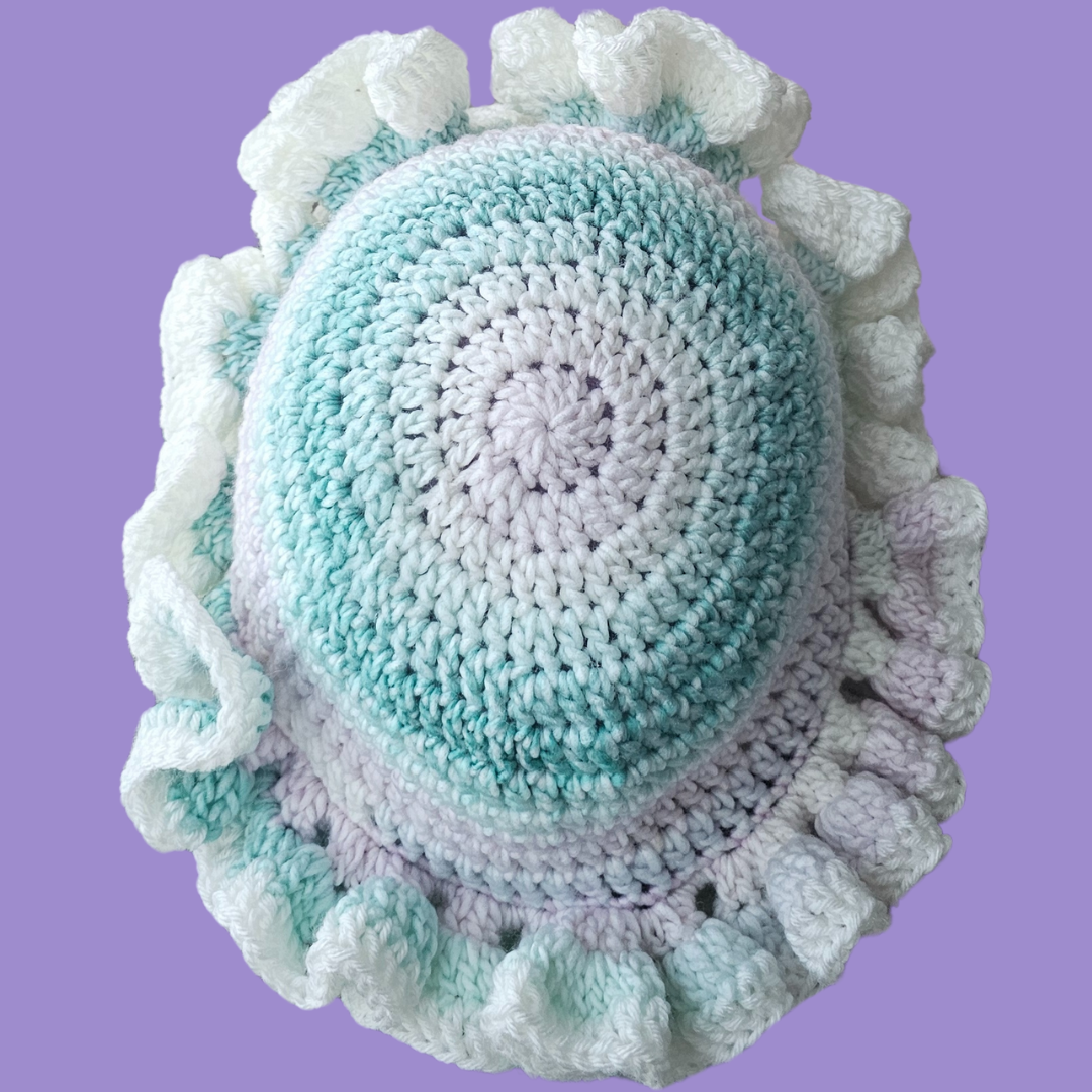 crochet ruffle bucket hat