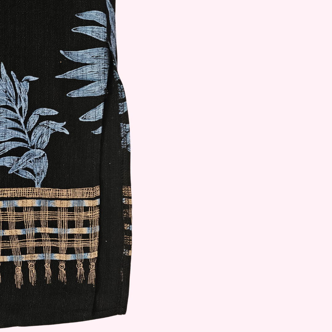 teddi black plant print midi skirt
