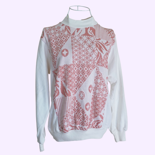 white and pink long sleeve sweater