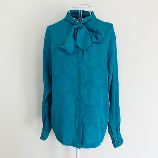teal tie front blouse