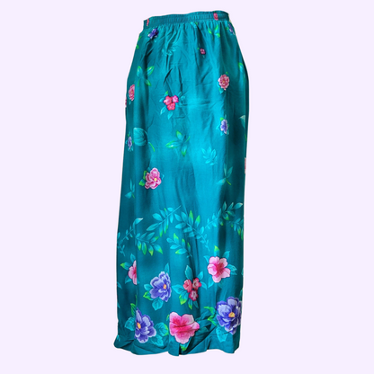 teal tropical flower flowy midi skirt