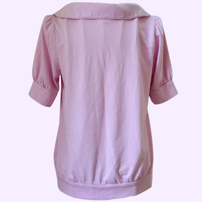 pink peter pan collar short sleeve top