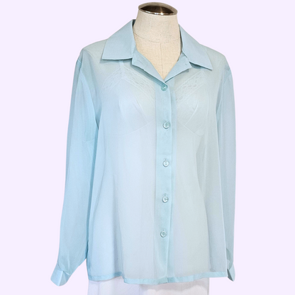 haband! long sleeve sheer blue button down