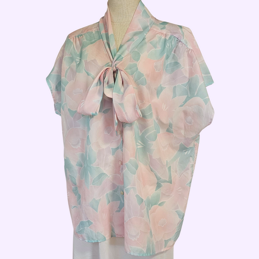 alicia pink & blue sheer floral button down