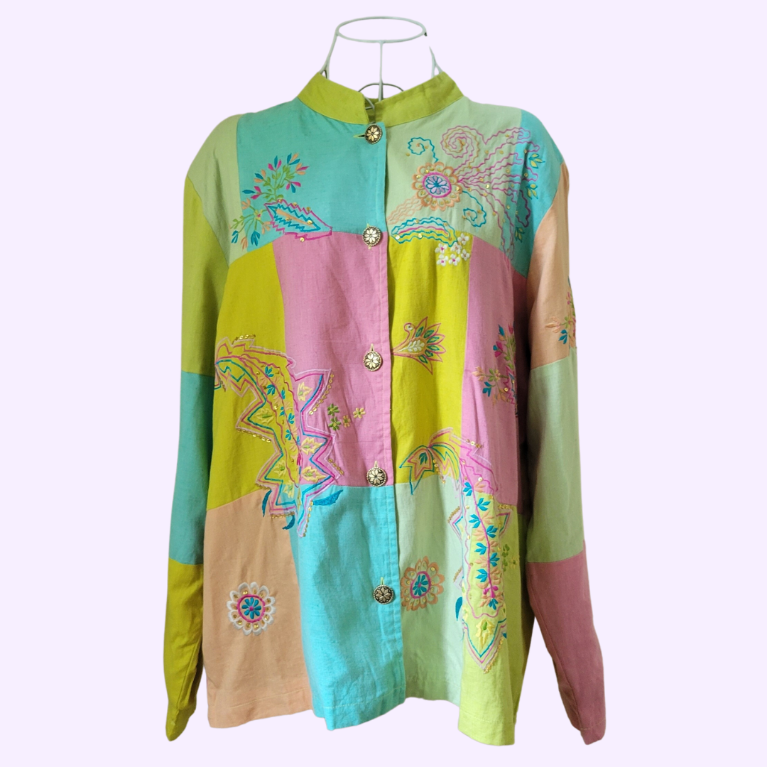 multicolor colorblock embroidered jacket