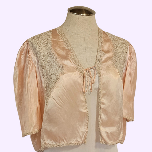 vintage peach and ivory lace bed jacket