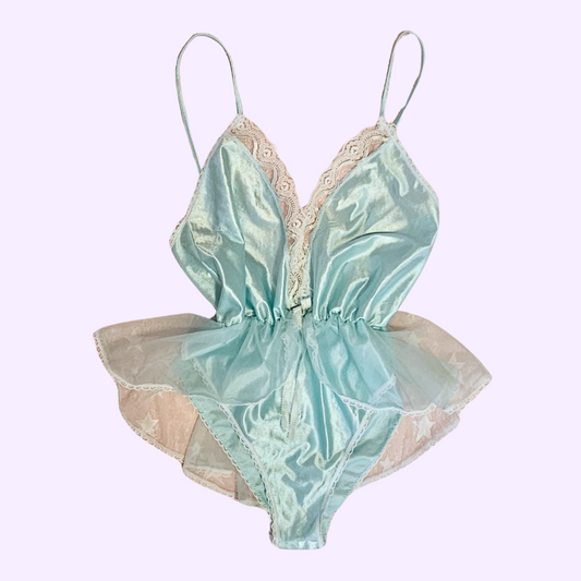 vintage blue lace body suit