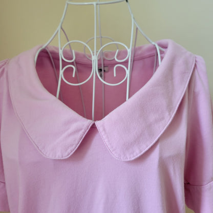 pink peter pan collar short sleeve top