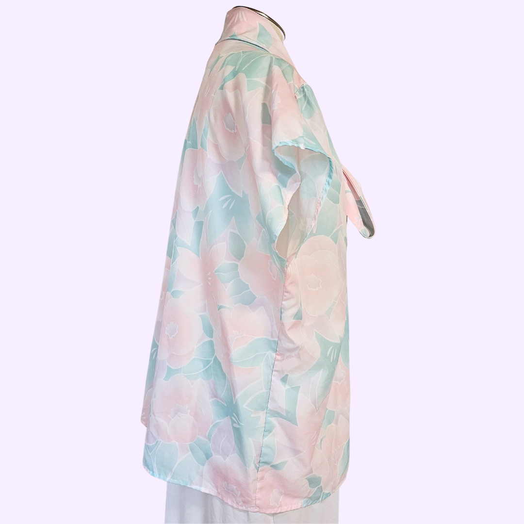 alicia pink & blue sheer floral button down