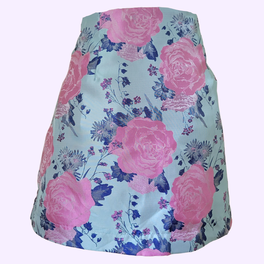 blue and pink rose micro mini skirt