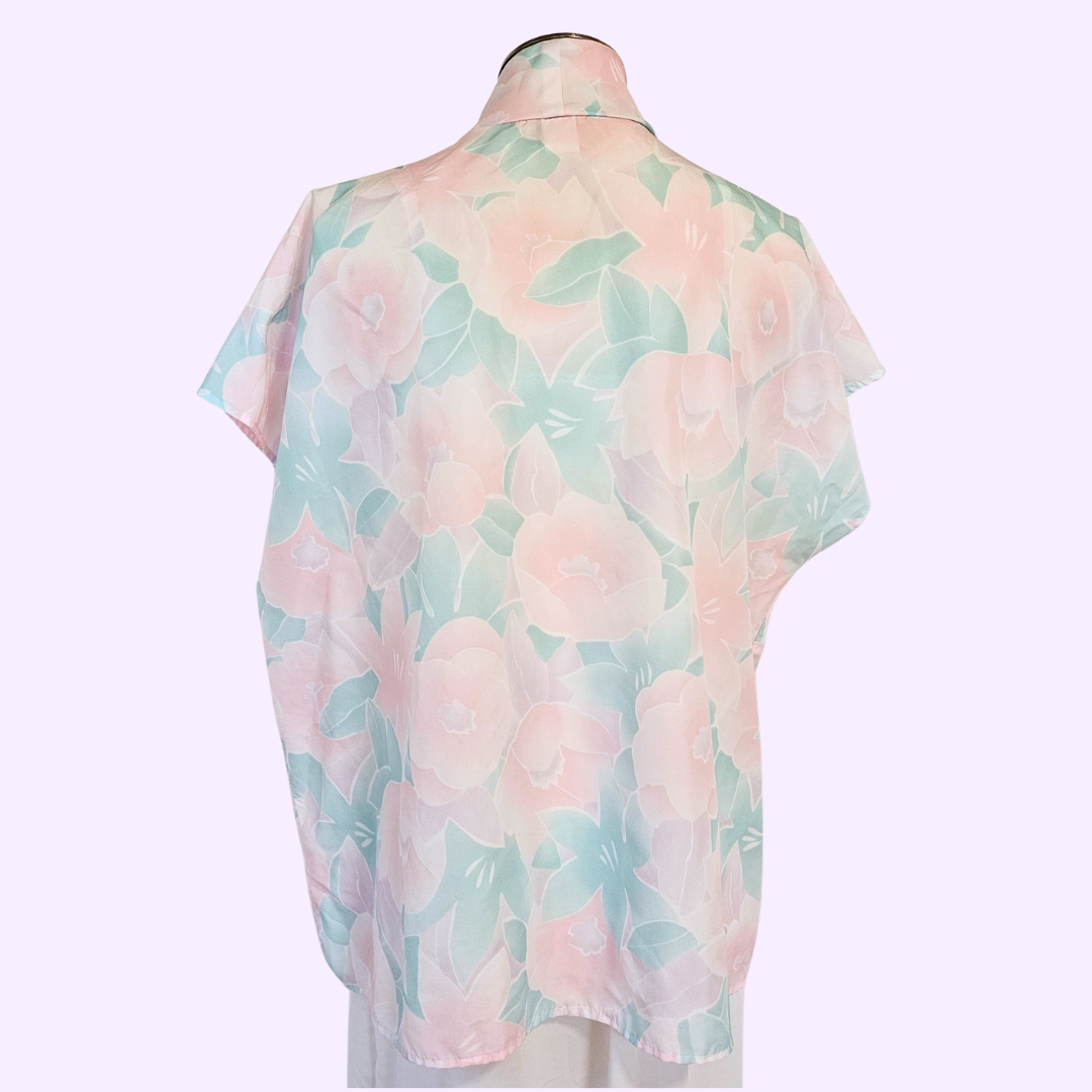 alicia pink & blue sheer floral button down