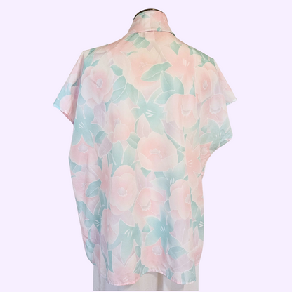 alicia pink & blue sheer floral button down